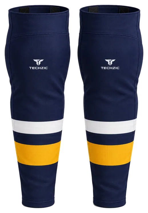 TECHZIC Pro Cut-and-Sew Hockey Socks - C1100-000 in Navy / White / Gold