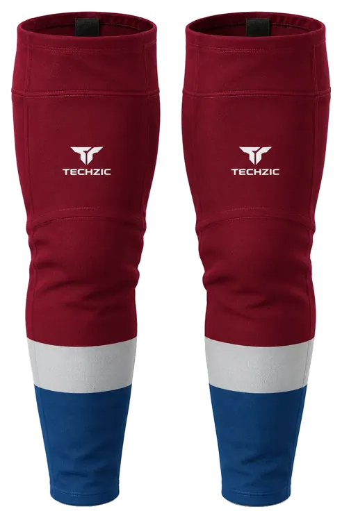 TECHZIC Pro Cut-and-Sew Hockey Socks - C1100-000 in Maroon / Grey / Capital Blue