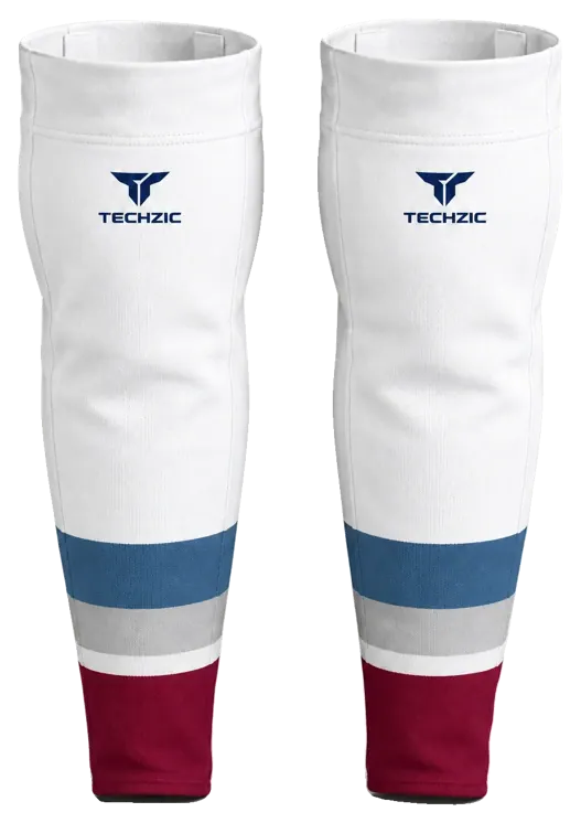 TECHZIC Pro Cut-and-Sew Hockey Socks - C1100-000 in White / Capital Blue / Grey / Maroon