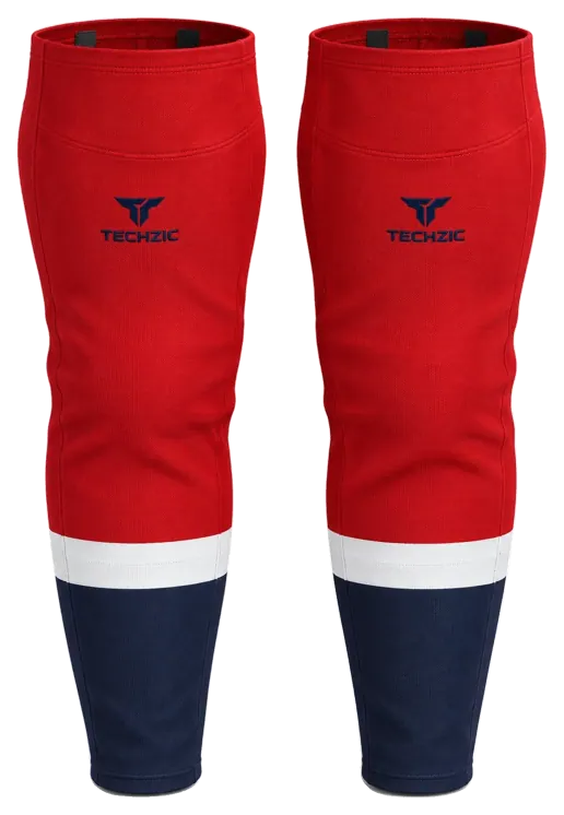 TECHZIC Pro Cut-and-Sew Hockey Socks - C1100-000 in Red / White / Navy