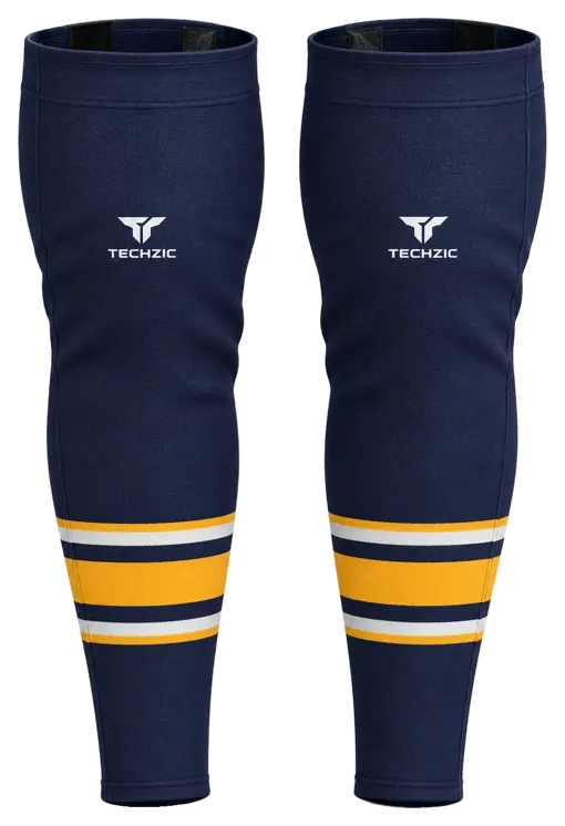 TECHZIC Pro Cut-and-Sew Hockey Socks - C1100-000 in Navy / Gold / White