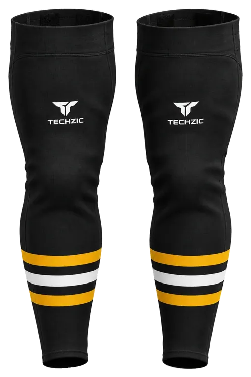 TECHZIC Pro Cut-and-Sew Hockey Socks - C1100-000 in Black / Gold / White