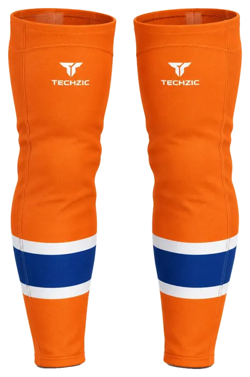 TECHZIC Pro Cut-and-Sew Hockey Socks - C1100-000 in Orange / White / Royal Blue