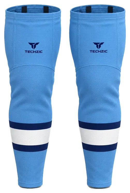 TECHZIC Pro Cut-and-Sew Hockey Socks - C1100-000 in Sky Blue / Navy / White