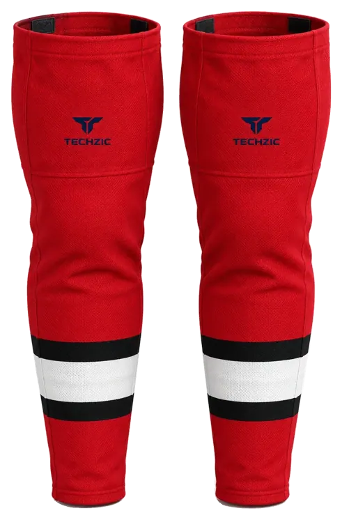 TECHZIC Pro Cut-and-Sew Hockey Socks - C1100-000 in Red / Black / White · Design 2