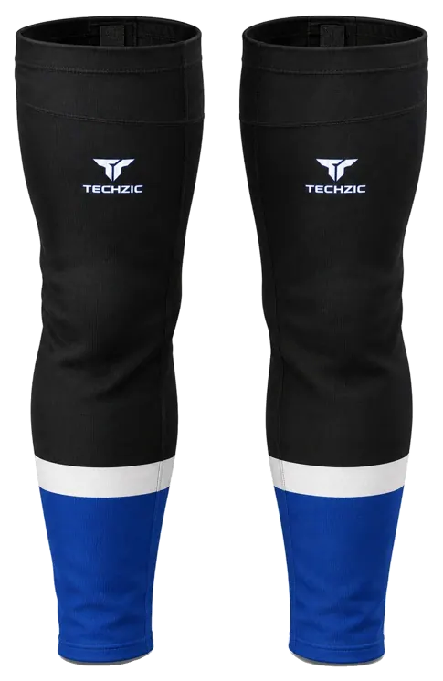 TECHZIC Pro Cut-and-Sew Hockey Socks - C1100-000 in Black / White / Royal Blue · Design 3