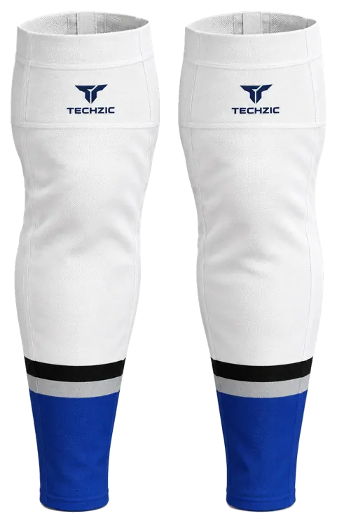 TECHZIC Pro Cut-and-Sew Hockey Socks - C1100-000 in White / Black / Grey / Royal Blue