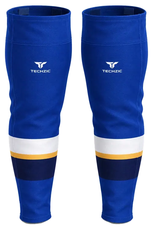TECHZIC Pro Cut-and-Sew Hockey Socks - C1100-000 in Royal Blue / White / Gold / Navy