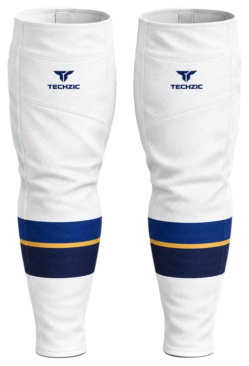 TECHZIC Pro Cut-and-Sew Hockey Socks - C1100-000 in White / Royal Blue / Gold / Navy