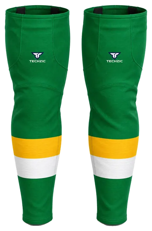 TECHZIC Pro Cut-and-Sew Hockey Socks - C1100-000 in Kelly Green / Gold / White · Design 2