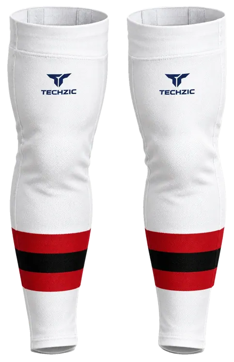 TECHZIC Pro Cut-and-Sew Hockey Socks - C1100-000 in White / Red / Black · Design 2