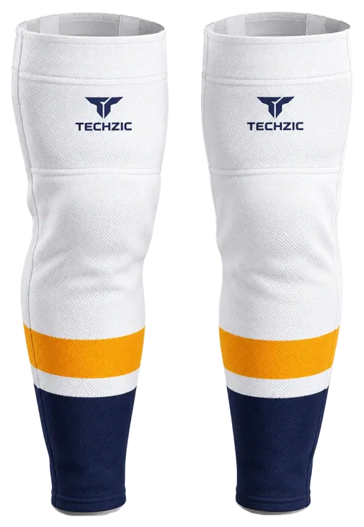 TECHZIC Pro Cut-and-Sew Hockey Socks - C1100-000 in White / Gold / Navy