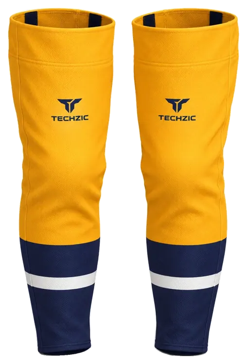 TECHZIC Pro Cut-and-Sew Hockey Socks - C1100-000 in Gold / Navy / White