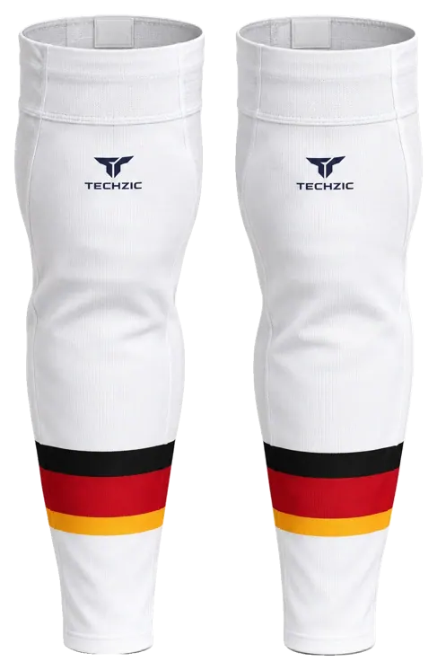 TECHZIC Pro Cut-and-Sew Hockey Socks - C1100-000 in White / Black / Red / Gold