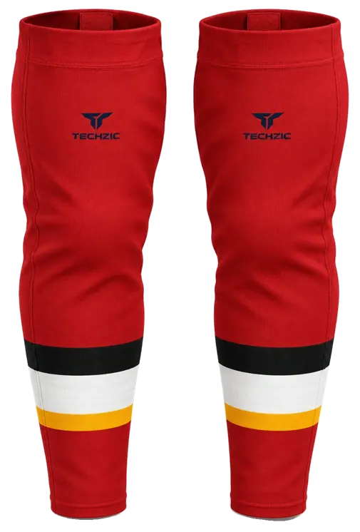 TECHZIC Pro Cut-and-Sew Hockey Socks - C1100-000 in Red / Black / White / Gold