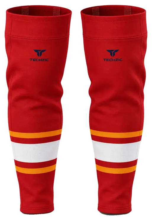 TECHZIC Pro Cut-and-Sew Hockey Socks - C1100-000 in Red / Gold / White