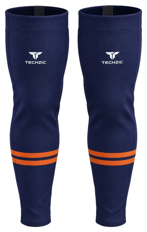 TECHZIC Pro Cut-and-Sew Hockey Socks - C1100-000 in Navy / Orange
