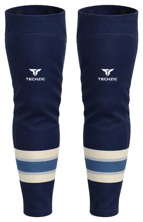 TECHZIC Pro Cut-and-Sew Hockey Socks - C1100-000 in Navy / Cream / Grey / Capital Blue