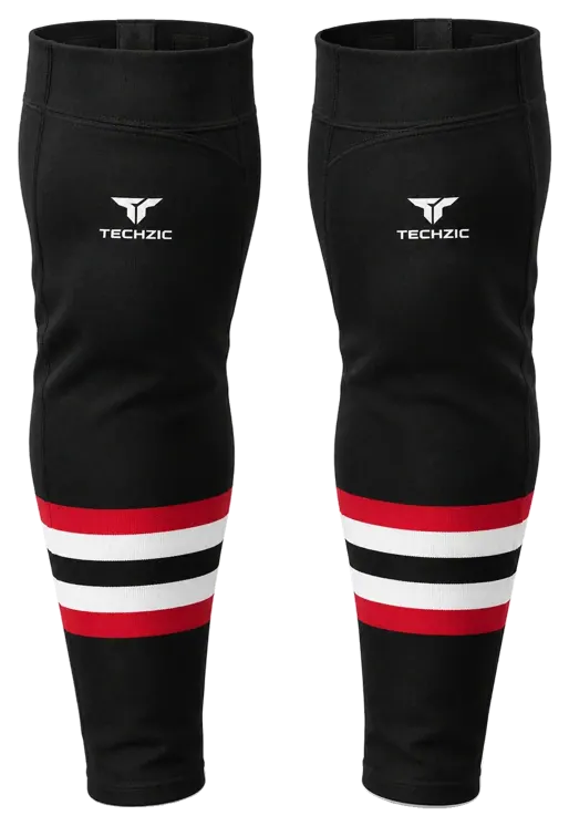 TECHZIC Pro Cut-and-Sew Hockey Socks - C1100-000 in Black / Red / White · Design 3