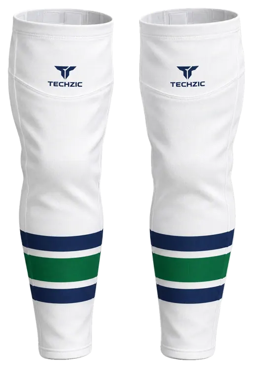 TECHZIC Pro Cut-and-Sew Hockey Socks - C1100-000 in White / Grey / Navy / Kelly Green