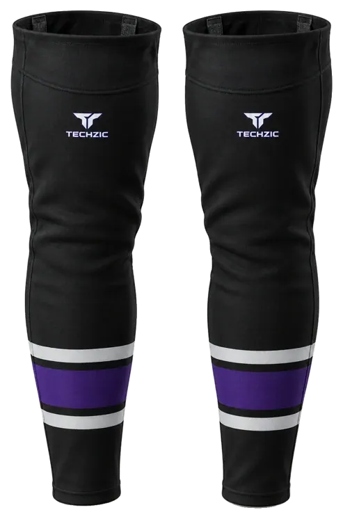 TECHZIC Pro Cut-and-Sew Hockey Socks - C1100-000 in Black / Grey / Purple