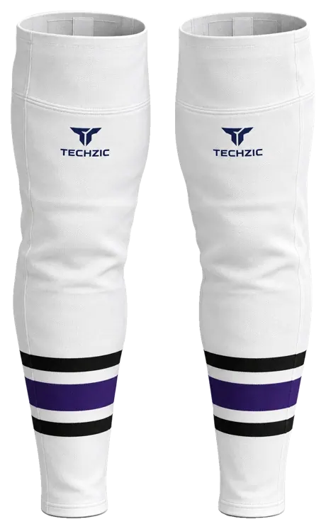 TECHZIC Pro Cut-and-Sew Hockey Socks - C1100-000 in White / Black / Grey / Purple