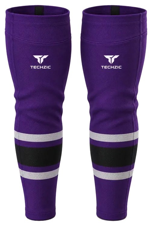TECHZIC Pro Cut-and-Sew Hockey Socks - C1100-000 in Purple / Grey / Black