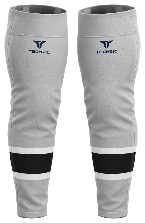 TECHZIC Pro Cut-and-Sew Hockey Socks - C1100-000 in Grey / White / Black