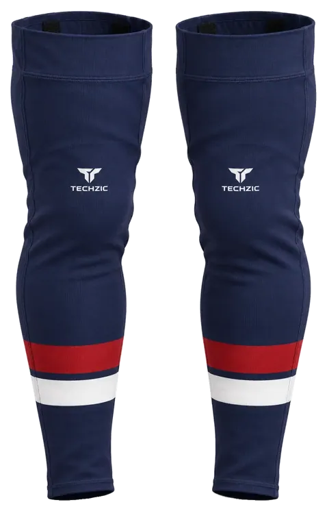 TECHZIC Pro Cut-and-Sew Hockey Socks - C1100-000 in Navy / Red / White · Design 2