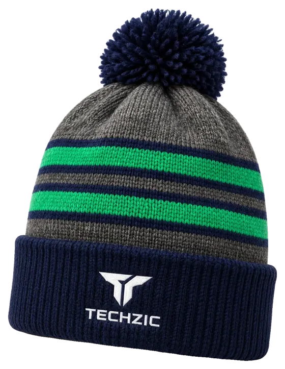 TECHZIC Striped Custom Pom Beanie