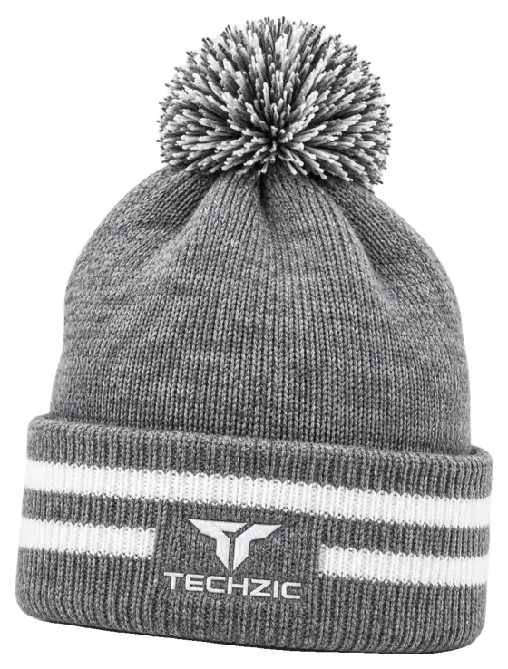TECHZIC Custom Knit Pom Beanie 2406 - Grey / White