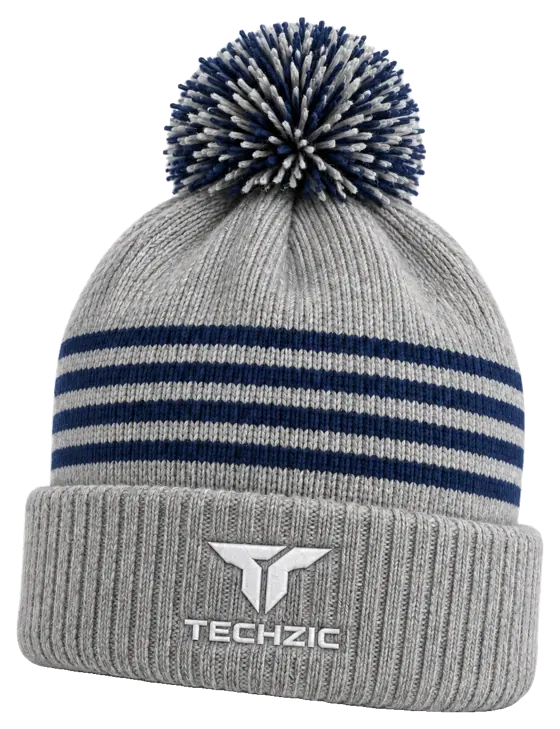 TECHZIC Custom Knit Pom Beanie 2408 - Grey / Navy