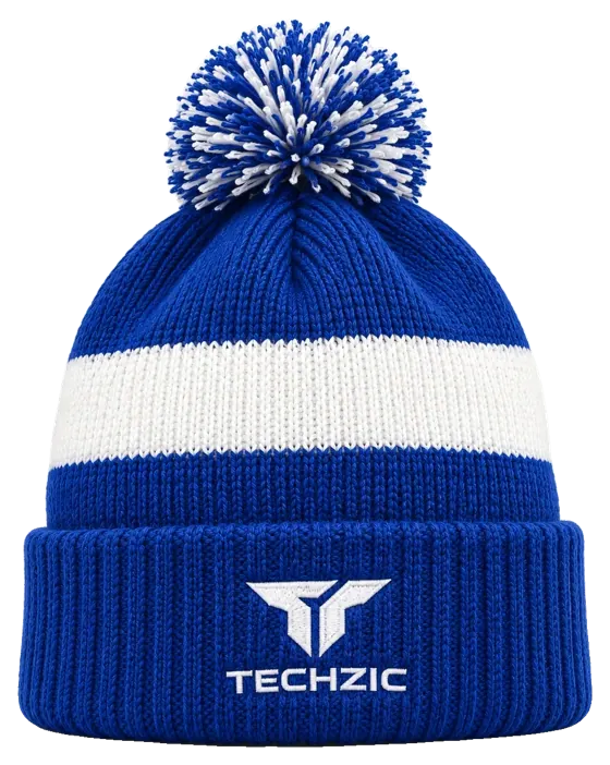 TECHZIC Custom Knit Pom Beanie 2412 - Royal / White