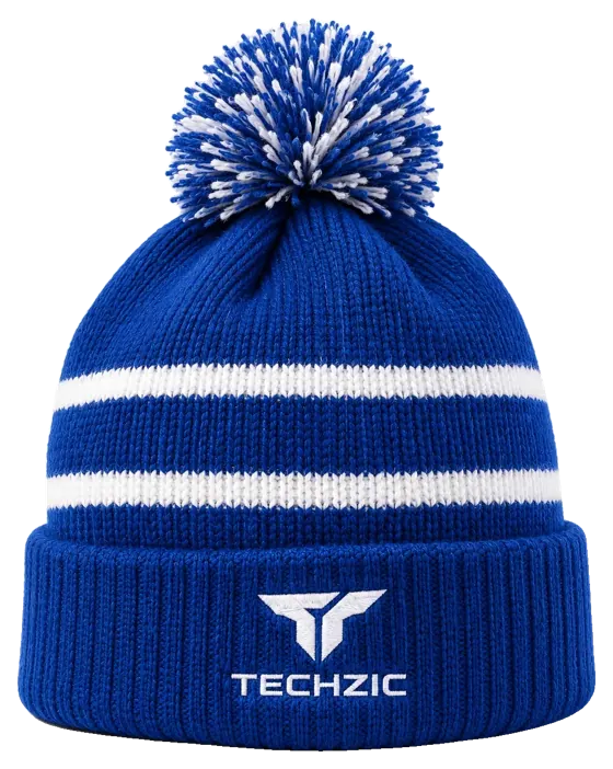 TECHZIC Custom Knit Pom Beanie 2415 - Royal / White