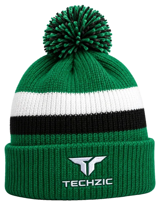 TECHZIC Custom Knit Pom Beanie 2419 - Green / White / Black