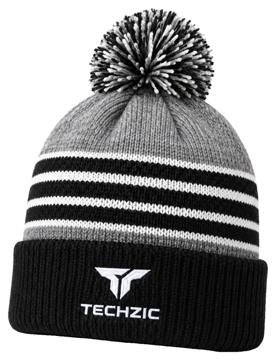 TECHZIC Custom Knit Pom Beanie 2420 - Grey / Black / White