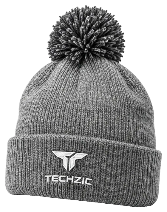 TECHZIC Custom Knit Pom Beanie 2425 - Heather Grey