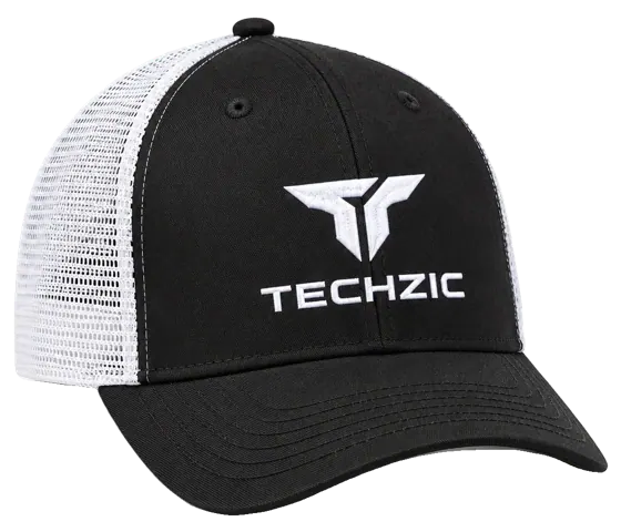 TECHZIC Mesh Trucker Cap in Black / White Mesh