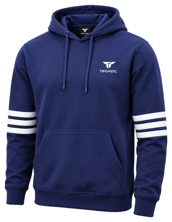 TECHZIC Stripe Fleece Hoodie - Navy / White