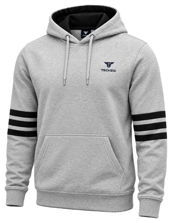 TECHZIC Stripe Fleece Hoodie in Heather Grey / Black
