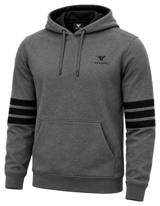 TECHZIC Stripe Fleece Hoodie in Heather Charcoal / Black