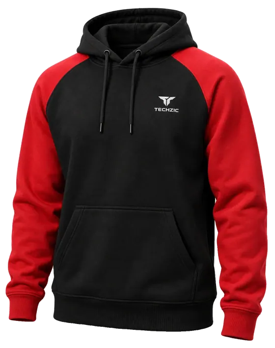 TECHZIC Two-Tone Raglan Hoodie - Black / Red
