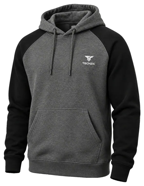 TECHZIC Two-Tone Raglan Hoodie in Heather Charcoal / Black