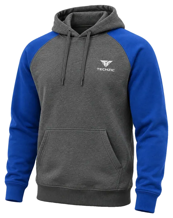 TECHZIC Two-Tone Raglan Hoodie in Heather Charcoal / Royal
