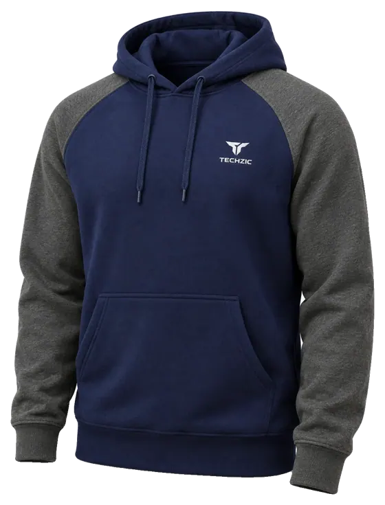 TECHZIC Two-Tone Raglan Hoodie in Navy / Heather Charcoal