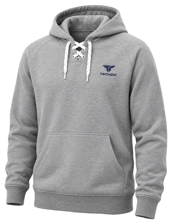 TECHZIC Hockey Lace Hoodie in Heather Grey