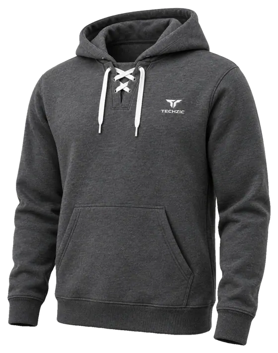 TECHZIC Hockey Lace Hoodie in Heather Charcoal