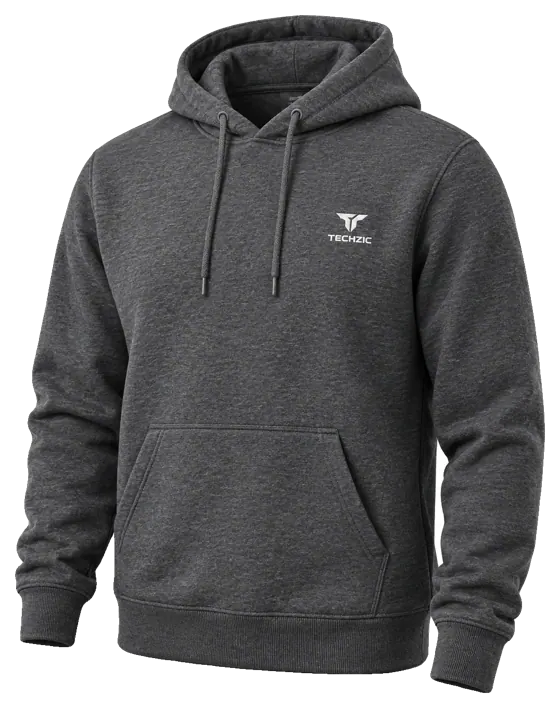 TECHZIC Classic Fleece Hoodie in Heather Charcoal