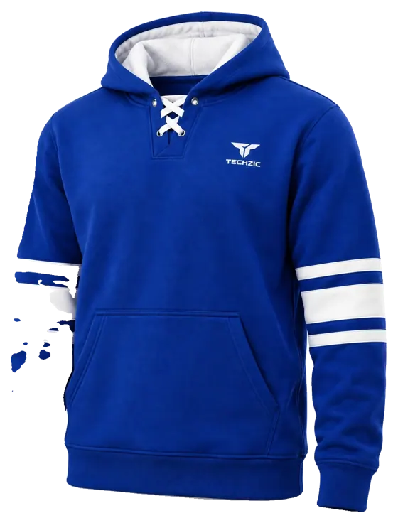TECHZIC Hockey Stripe Lace Hoodie in Royal / White