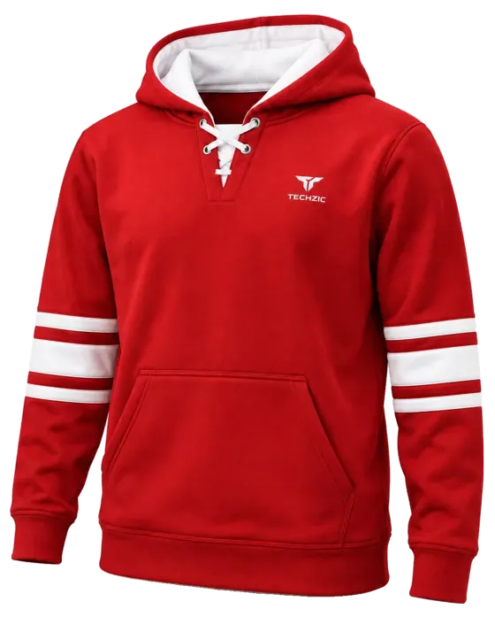 TECHZIC Hockey Stripe Lace Hoodie in Red / White